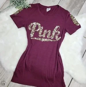Tee-shirt Victoria's Secret Paillettes Rose, Col Rond, Manche Courte - Neuf Avec étiquette (Bling)